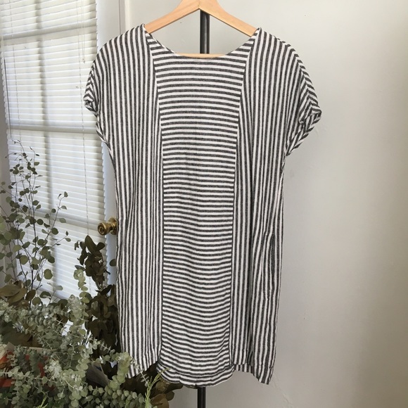 grey and white striped linen dress